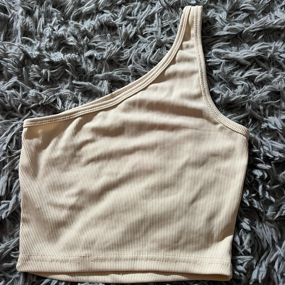 One-Shoulder Cream Ribbed Top